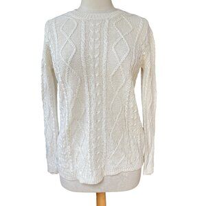 Vintage Country Store 100% Linen Cable Knit Sweater Cream Fisherman Coastal-S